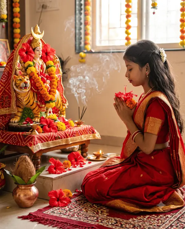Devotion in Red: A Personalized Navratri Portrait of Maa Chandraghanta Puja
