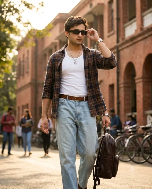 Golden Hour Walk: Campus Editorial Fashion Portrait