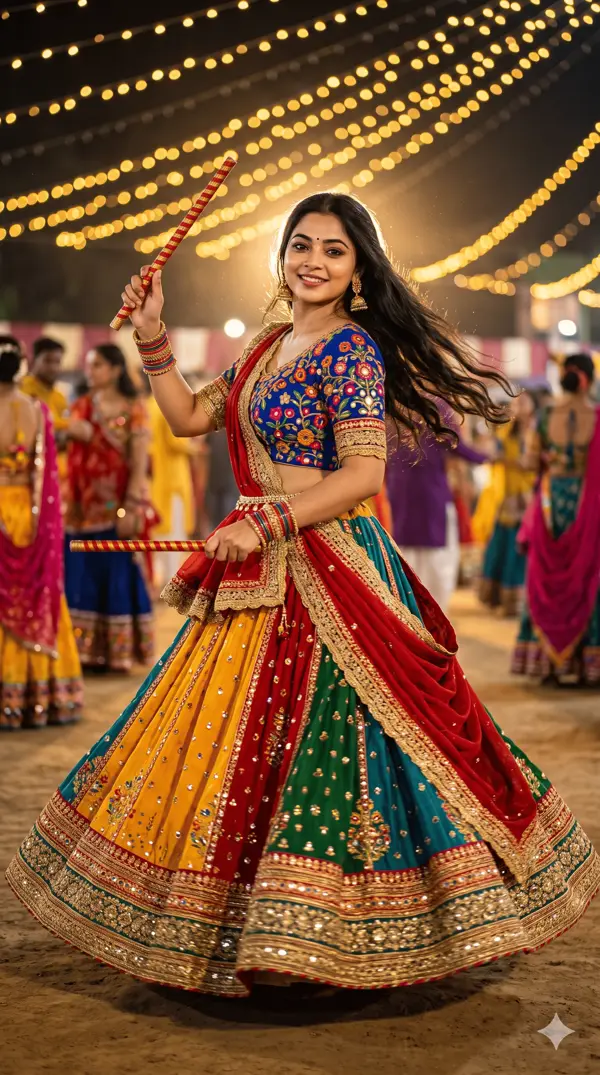Radiant Navratri Garba Queen in a Vibrant Traditional Lehenga